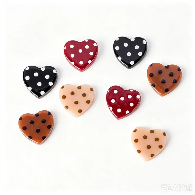 2026 Newest 50pcs/lot color dots print geometry hearts shape resin cabochon beads diy jewelry garment hair accessory