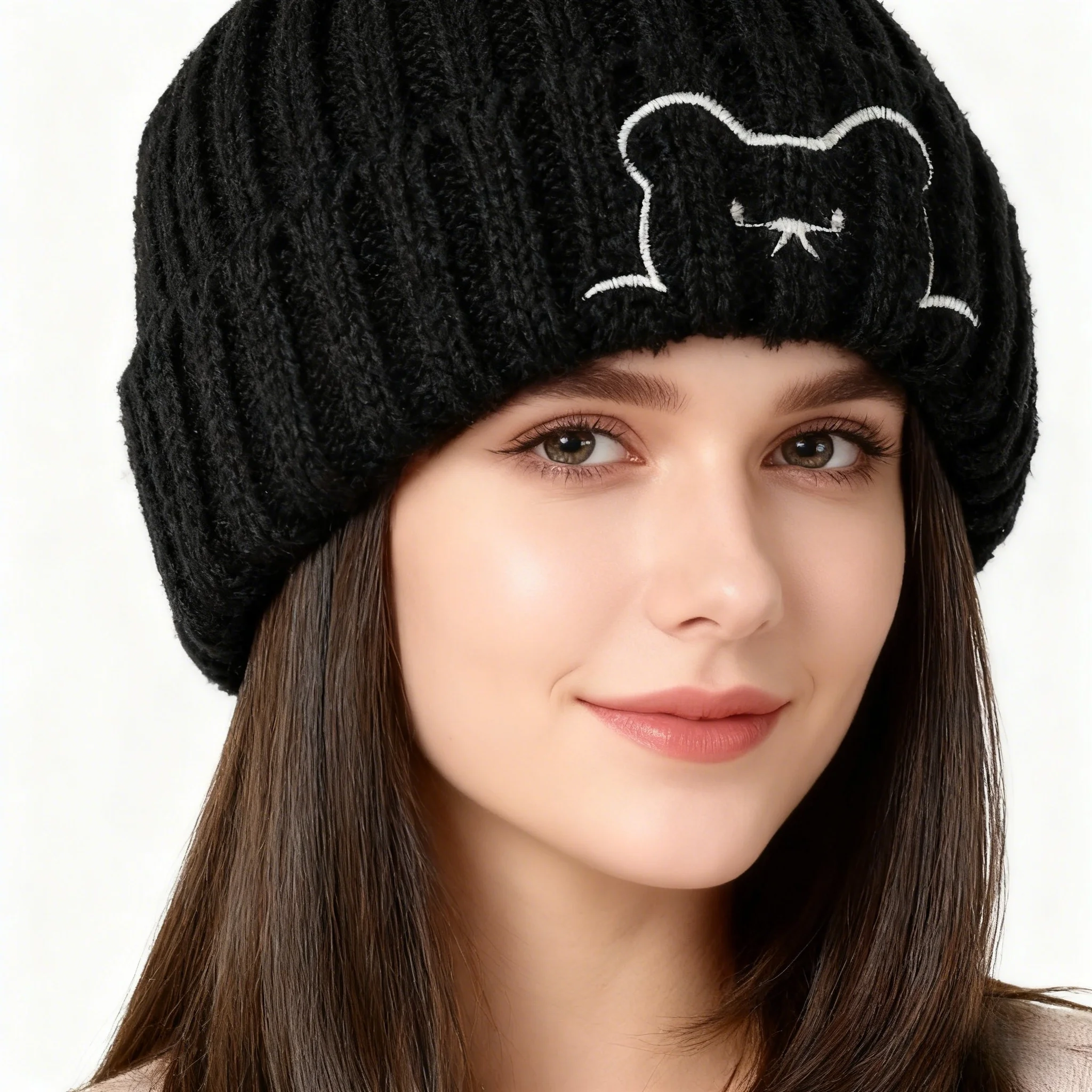 

Warm Wigs For Winter Natural High Quality Fashion Hat Wig Brimless Cap with Long Straight Hair Natural Inward Curl For Women