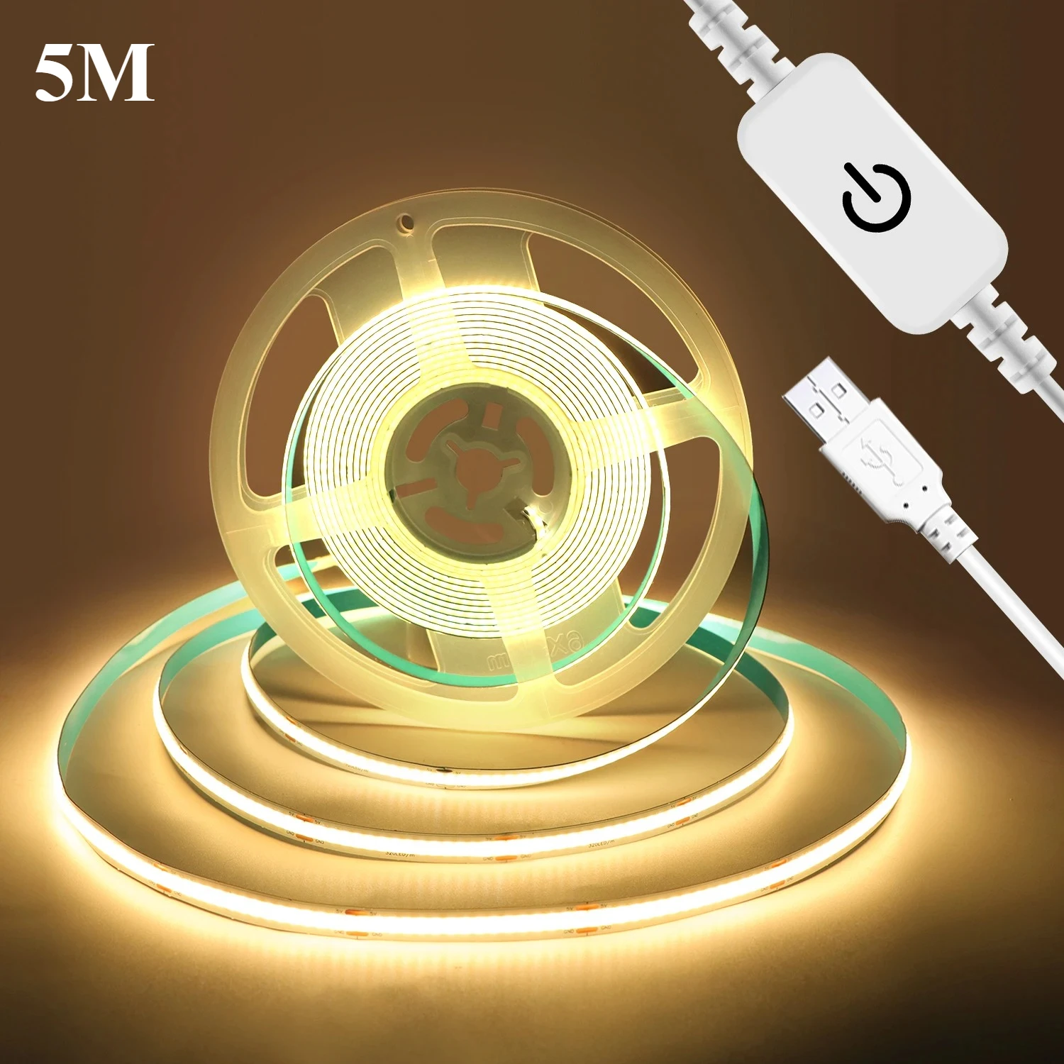 USB 5V LED Strip Licht COB Touch Dimmer Controle Lamp Hoge Dichtheid RA90 Flexibele Tape Verlichting 320 Leds/m Voor Thuis Kast Decor