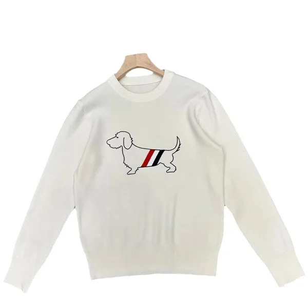 Pullover girocollo ricamato da donna, maglione ricamato, bianco, nero, maglioni carini per cani, vestiti estetici