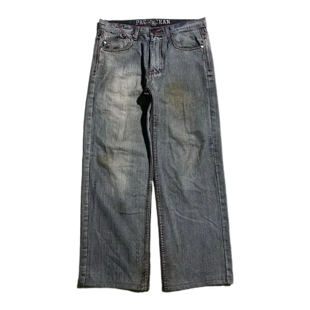 Pantalones vaqueros con bordado de calavera para hombre, Jeans holgados de estilo gótico Harajuku, Hip Hop, informal, de gran tamaño, cintura alta, ropa de calle, nuevo, Y2K