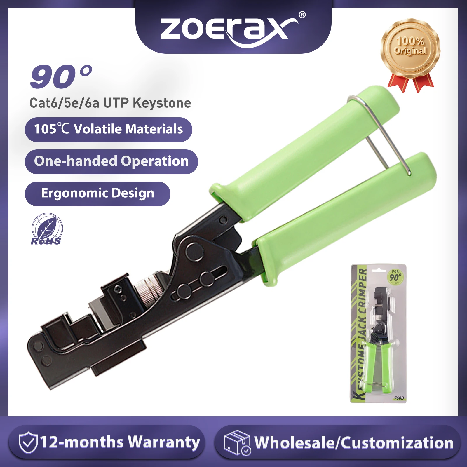 

ZoeRax 90 Degree Keystone Jack Punch Down Tool Specific Modular fit CAT5/5e and CAT6/6A Adapter Fast Termination Crimper