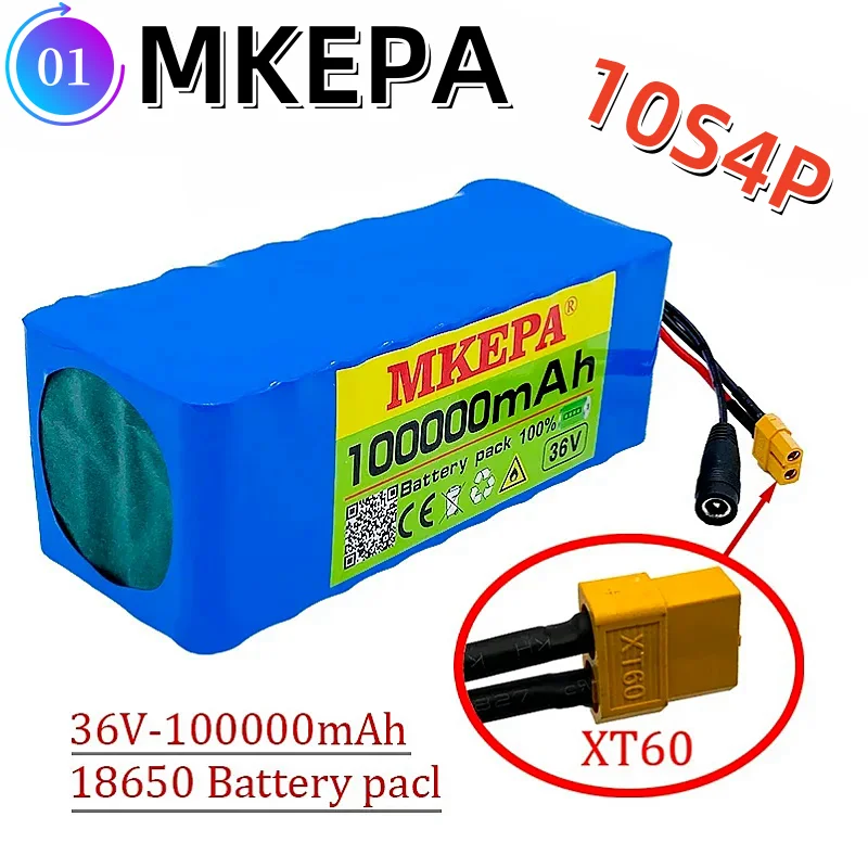 Ebike 전기 자전거 BMS 배터리 팩, 정품 36V 배터리, 10S4P, 100Ah, 1000W 고전력 배터리, 36V, 100000mAh