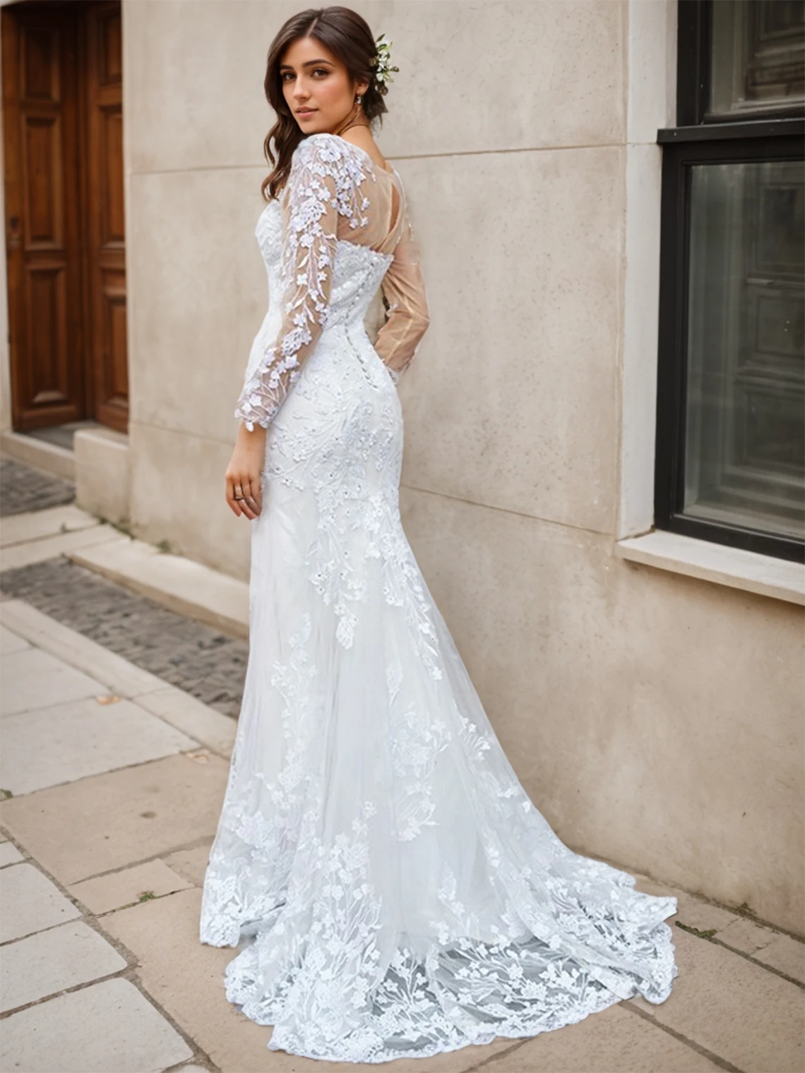 Элегантное современное свадебное платье русалки с круглым вырезом и длинными рукавами, скользящим шлейфом, тюлевое свадебное платье с аппликацией, 2025 г., бесплатно по индивидуальному заказу