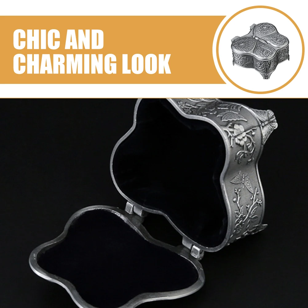 

Vintage Jewelry Box Butterfly Shaped Alloy Trinket Case Small Jewelry Storage for Girls Women Desktop Dresser Organizer