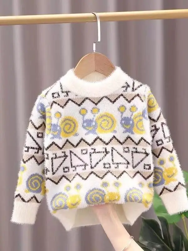 

Утепленный вязаный свитер из искусственного меха норки для мальчиков, осенне-зимняя новинка, детская одежда, теплый базовый слой с подкладкой для детей