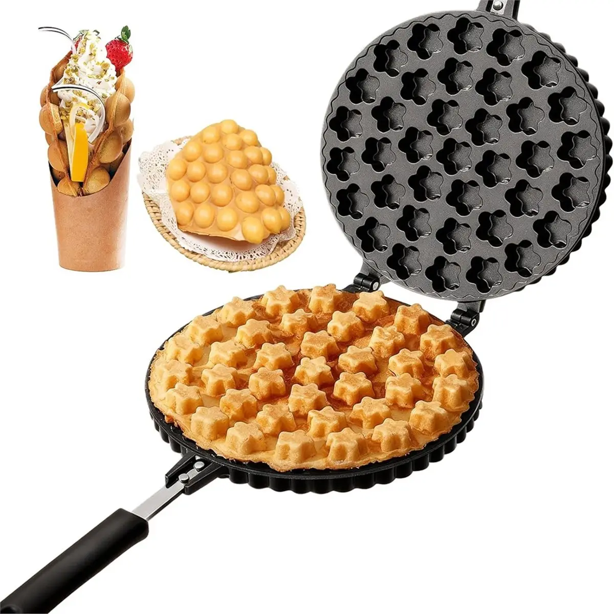 2026-new-bubble-nonstick-double-side-flower-pattern-egg-waffler-iron-aluminum-alloy-ice-cream-cone-maker