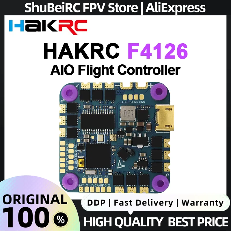HAKRC F4126 AIO Flight Controller ESC 20A 2S-5S Lipo Built-in OSD Barometer Current Sensor for Racing FPV Drones DIY RC Drones
