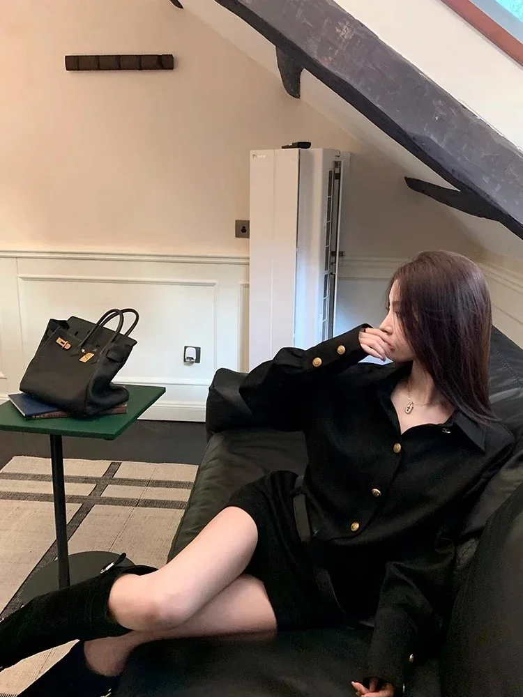 Miiiiix-vestido camisero de manga larga con cuello tipo Polo para mujer, moda de otoño, Vestido corto recto holgado con cintura, ropa informal para mujer 2024