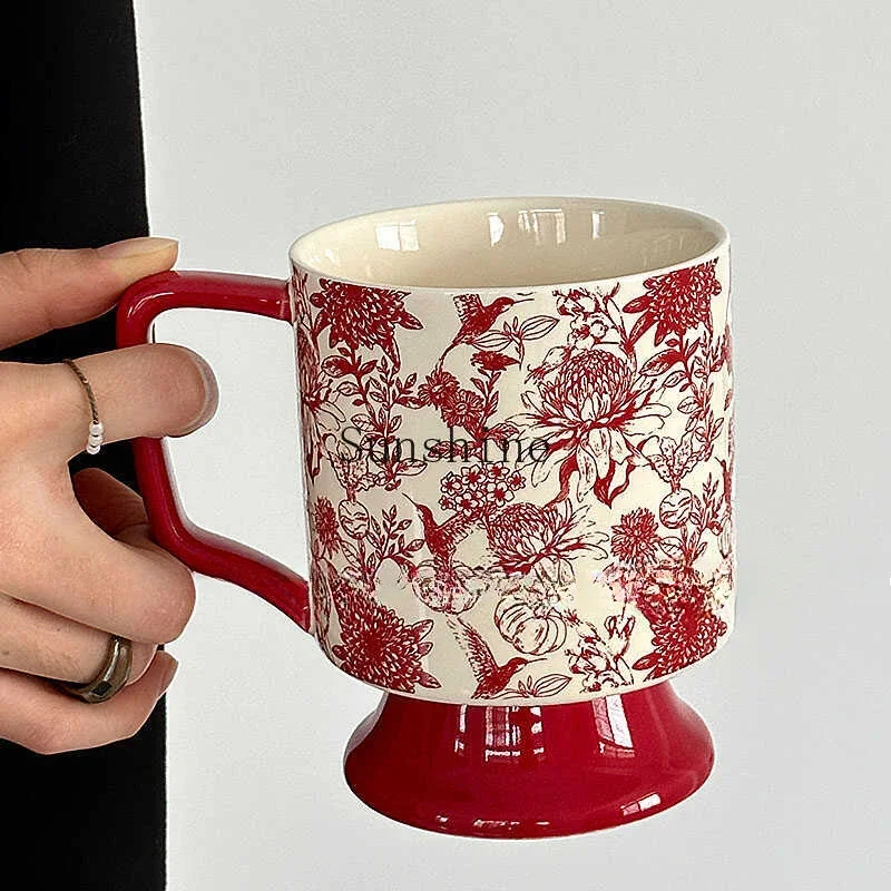 Cardinal Bird Large Capacity Medieval Ceramic Mug Niche Gift