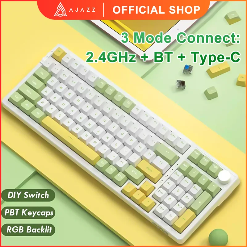 

Клавиатура AJAZZ AK992 игровая, RGB, 100 клавиши, 5,0 дюйма, Bluetooth, 2,4 ГГц, USB