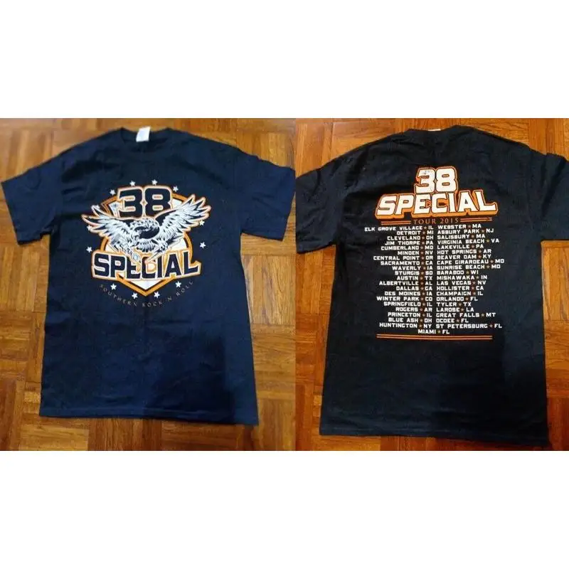 38 camiseta especial 2015 fechas de la gira dos caras negro todo tamaño O