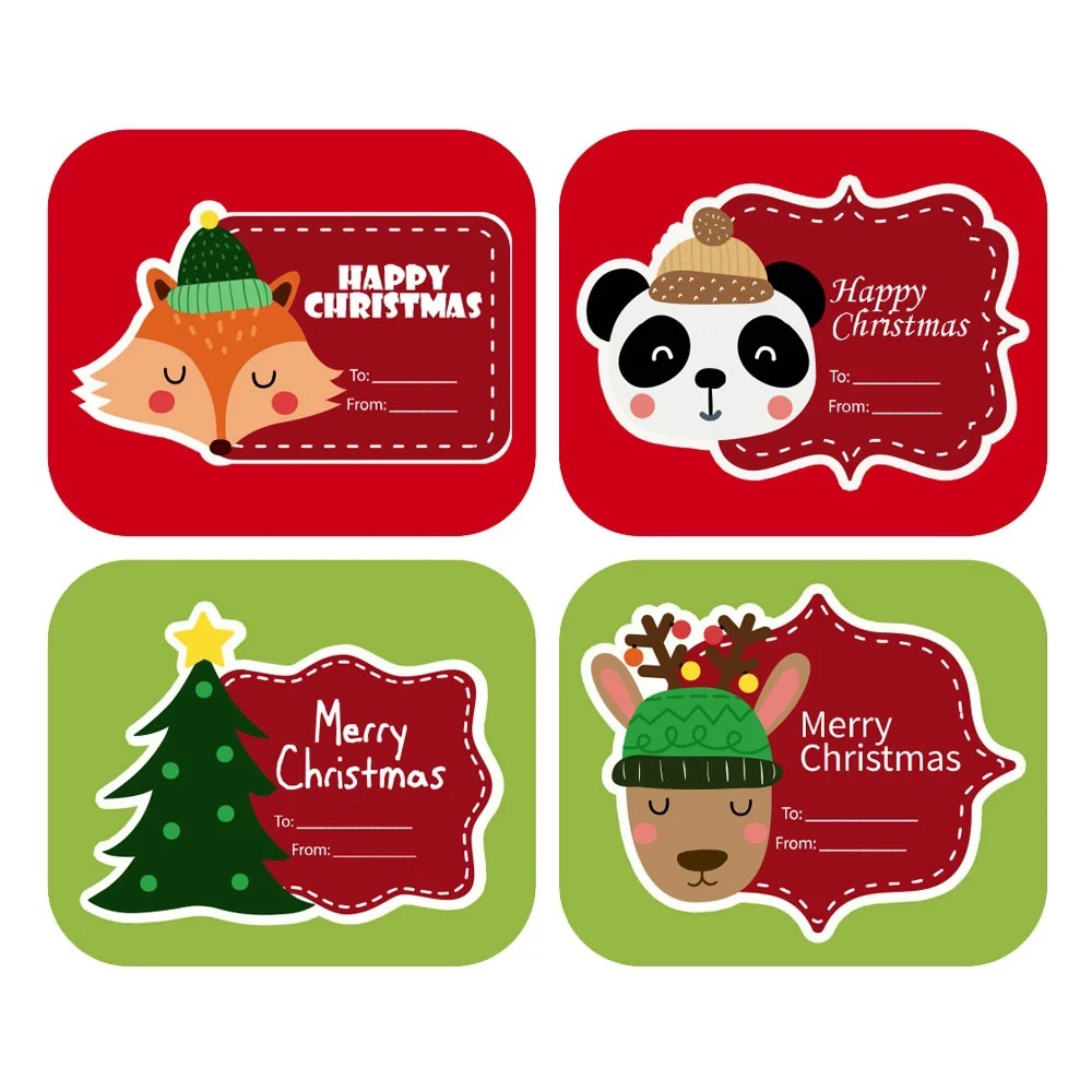 50Pcs Merry Christmas Gift Name Tags Christmas tree Hat Sticker Labels For Gift Box Decorative Wrapping Xmas party decor Sticker