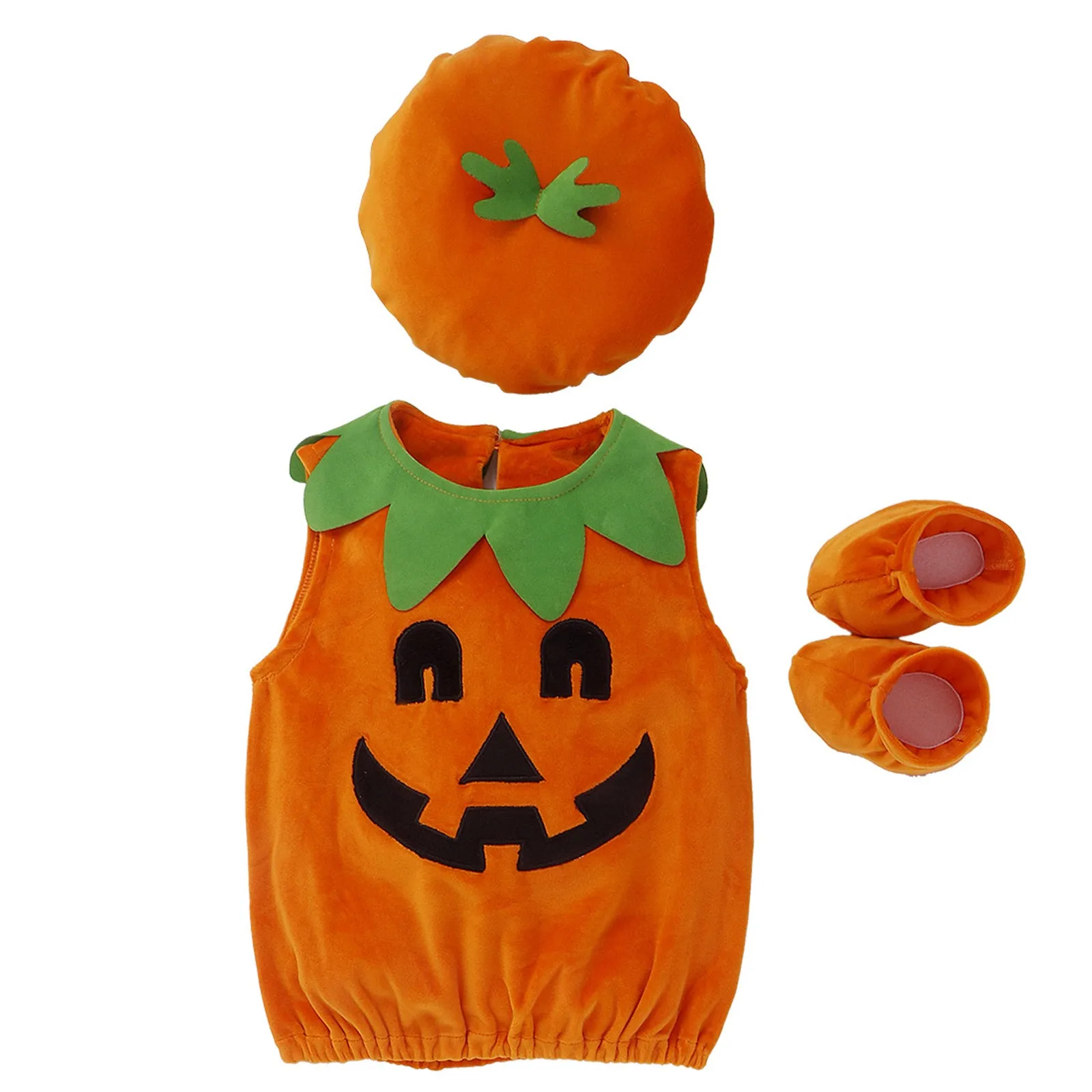 Costume da zucca di Halloween per bambini Cappello per bambini Cosplay per neonate Ragazzi Spettacolo teatrale Festa di festa Abbigliamento Completo