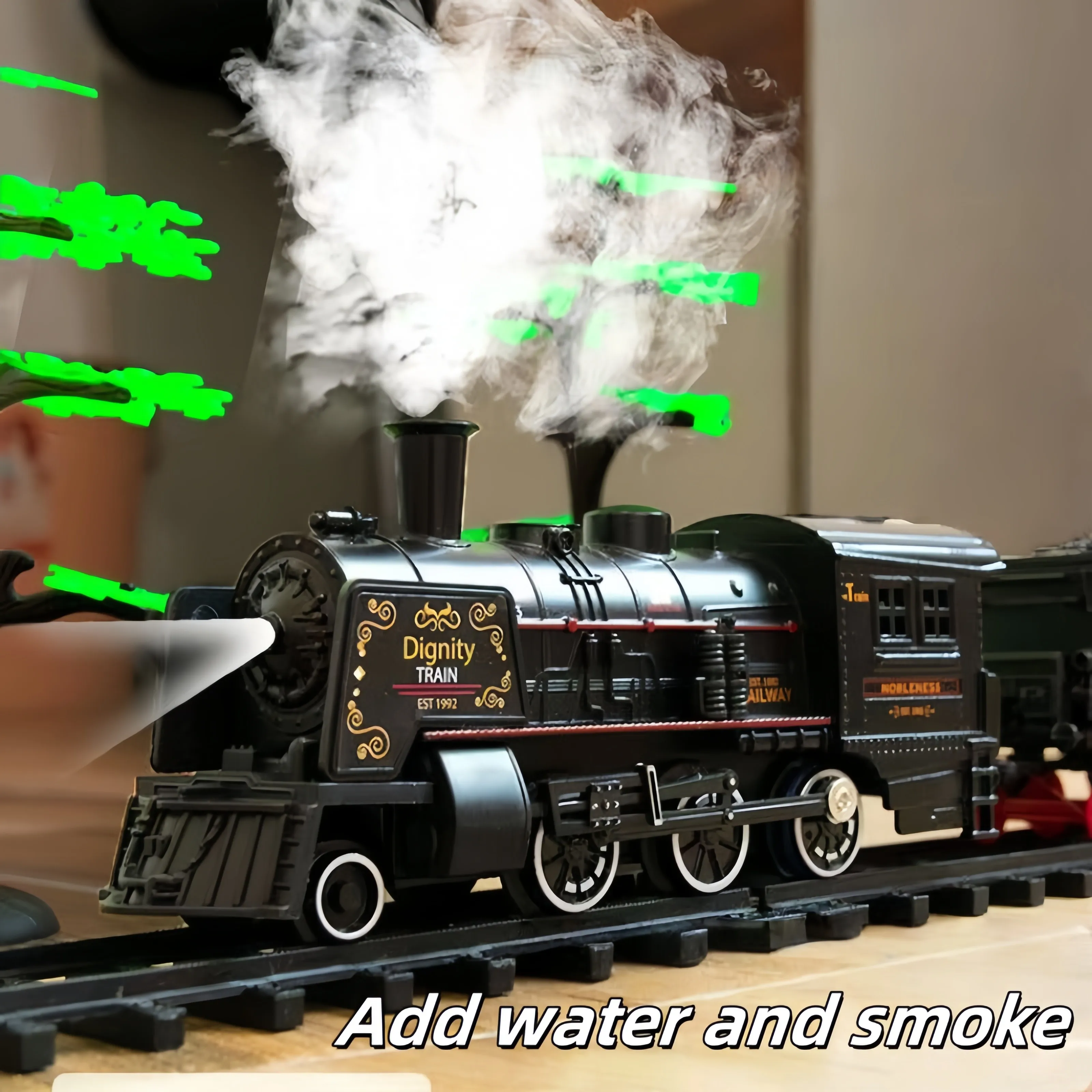 High end requintado grande trem conjunto de pista brinquedo retro clássico carro motor a vapor e trem longo conjunto com luz e som novo ye