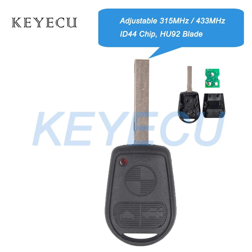 Keyecu EWS System for BMW Old Models 3 5 7 X5 X3 Z4 E38 E39 E46 Remote Car Key Fob Adjustable 315MHz 433MHz ID44 Chip HU92 Blade