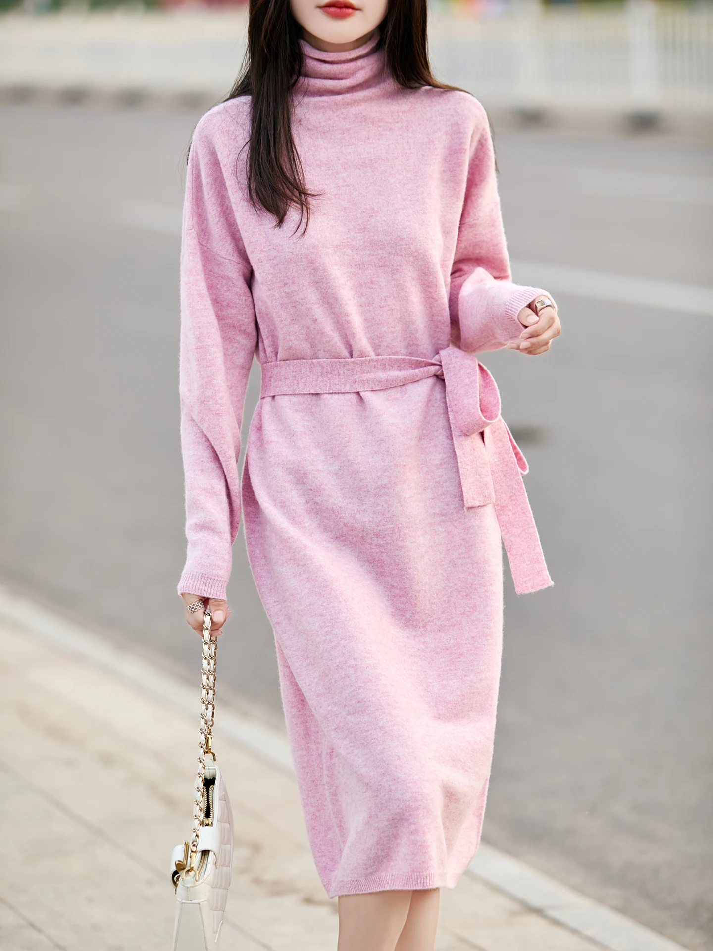 المرأة فستان من الصوف سترة 100% ميرينو الصوف محبوك تنورة طويلة الخريف الشتاء الياقة المدورة البلوز الصوف الخالص فضفاض تنورة مستقيمة