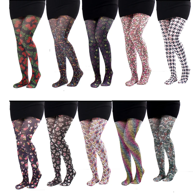 Women Graffiti Printed Tights Lattice Seamless Pantyhose Female Floral Printed Sexy Stretch Long Socks High Waist Stockings New