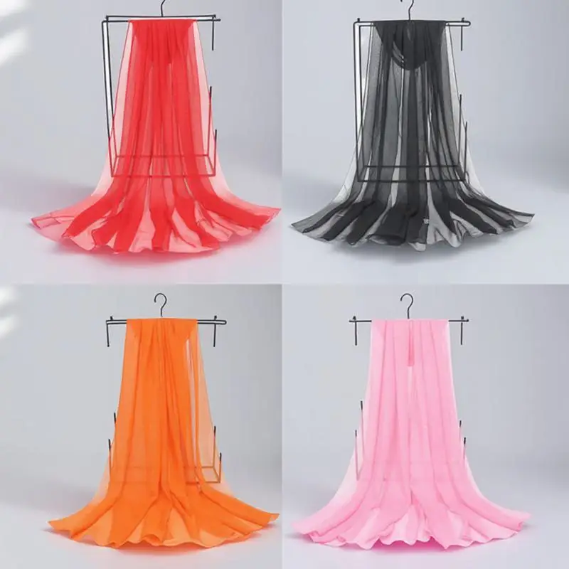 

Solid Color Scarf Premium Polyester Women Shawl Sunscreen Scarves Dual Use Beach Travel Gift For Birthday Wedding Black 160X50Cm