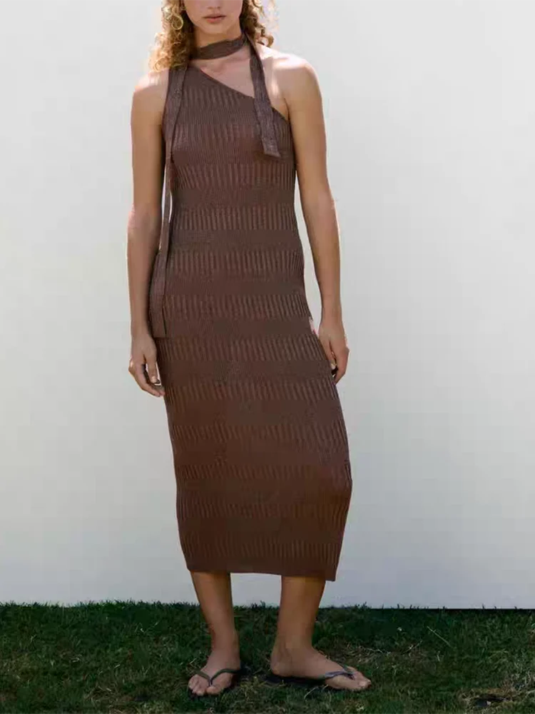 

New 2025 Autumn Faion Asymmetrical Pure Color Midi Dr Women's Versatile Ele Dr Ball Gown High Waist Midi Dr