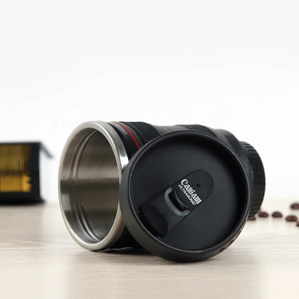 

350mL Creative Camera Lens Shape Coffee Tea Mug with Lid Stainless Steel Vacuum Flasks Thermal Insulation Cup