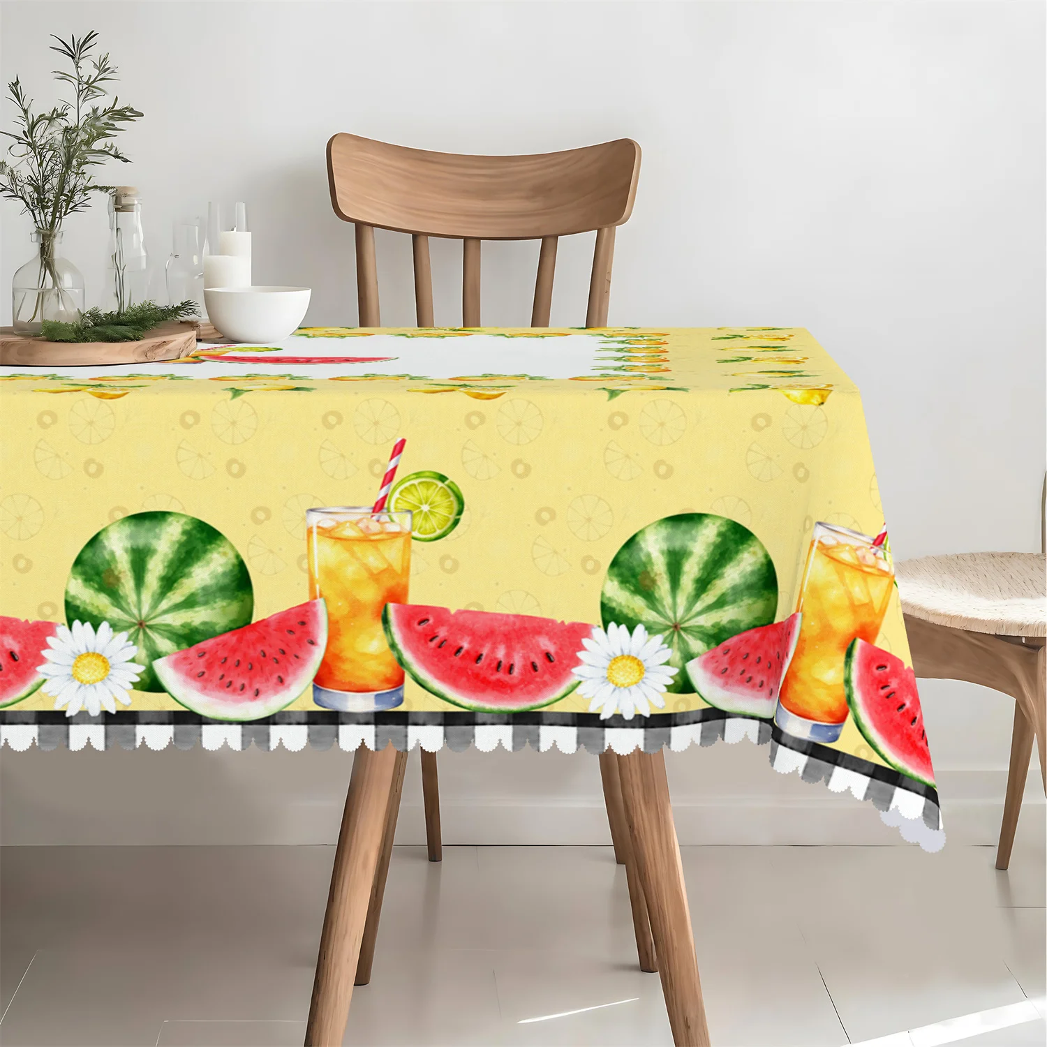 Summer Watermelon Lemon Rectangle Tablecloth for Table Decor Washable Farmhouse Kitchen Dining Table Cloth Picnic Party Decor