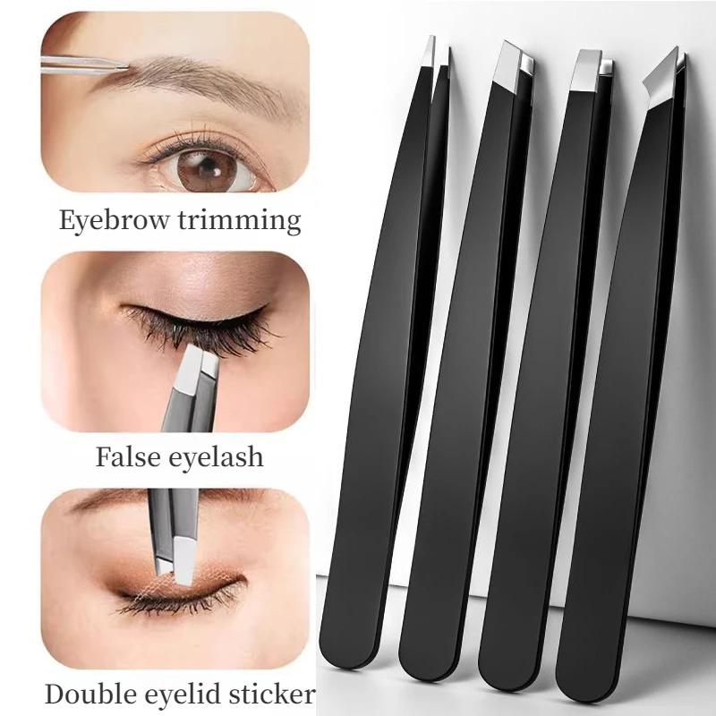 Eyebrow Tweezers Stainless Steel Slant Tip Hair Removal Makeup Tool Kit Eyelashes Extension High Precision Anti-Static Tweezers