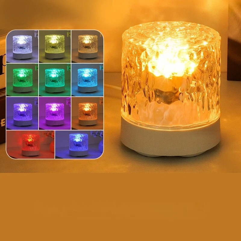 

RGB Dimmable Table Night Light LED Water Ripple Wave Dynamic Projector USB Rechargeable Crystal Lamp for Bedroom Game Room Gift