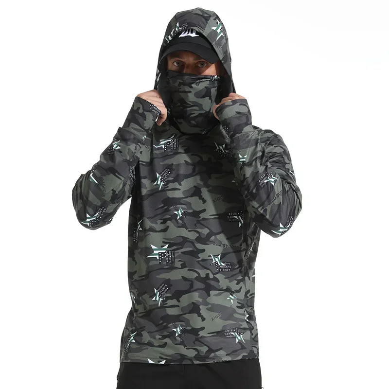 

Camouflage quick drying fishing suit, breathable sun protection suit, men's ice UPF50+UV protection sun protection suit