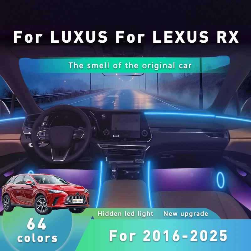 

FILIPLI для LEXUS RX для 2024, 64-цветный RGB автомобильный окружающий свет, управляемый через приложение, внутреннее освещение автомобиля, сделай сам, интерьер автомобиля, светодиодная лента