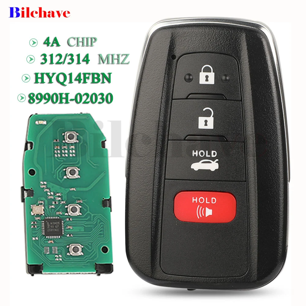 Jingyuqin FCC ID:HYQ14FBN 8990H-02030 4 Buttons 4A Chip 312/314Mhz Smart Car Key keyless For Toyota Corolla 2019 2020 2021 2022