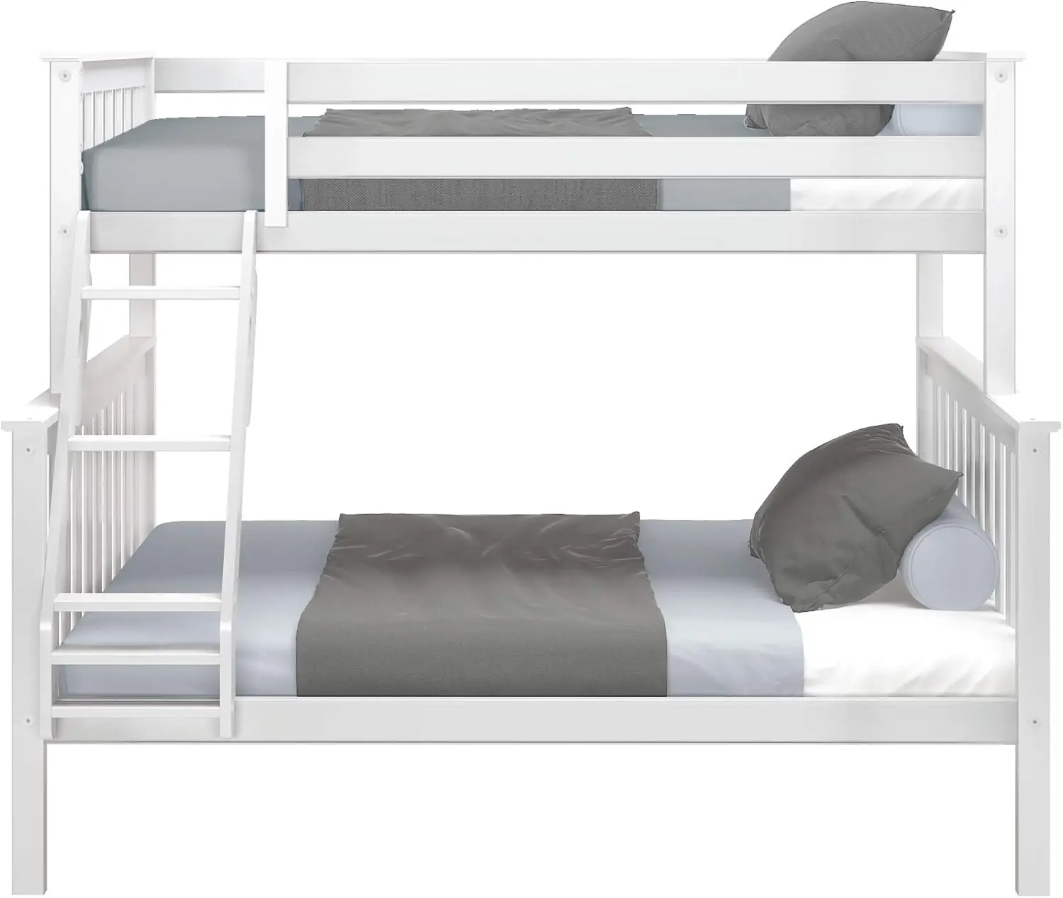 Max & Lily Bunk Bed Twin Over ukuran penuh tangga kayu Solid Platform tempat tidur bingkai anak-anak 14 "Keselamatan penjaga mudah dirakit putih