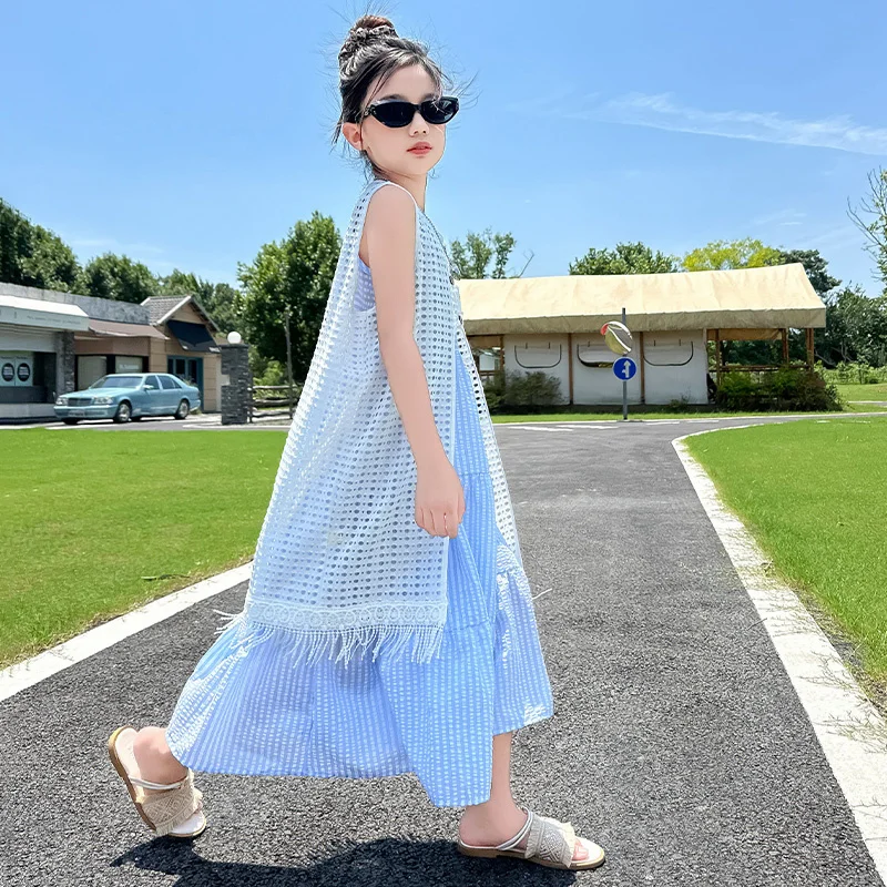 New Design Kids Girl Two Piece Dress with Shawl For Holiday Child Princess Fashion Casual Cake Dress Set Age 5 7 9 11 13 14 Year