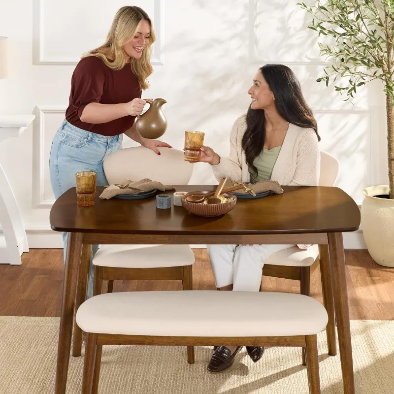 طقم طاولة وكرسي مطبخ لتناول الطعام من الخشب الحديث مكون من 4 قطع مع كرسيين منجدين، مقعد مقعد - Waln #3