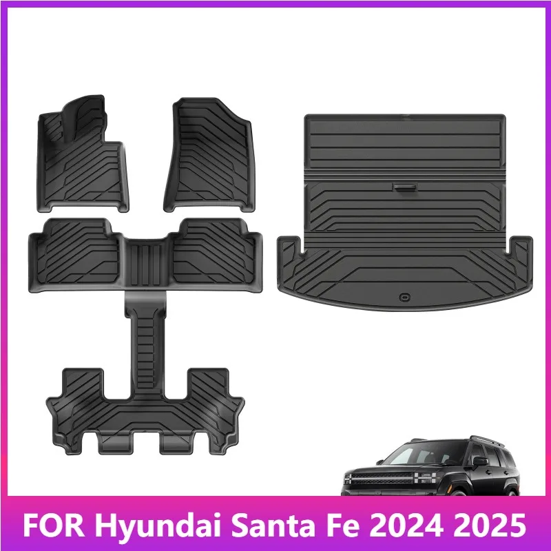

Автомобильные коврики для Hyundai Santa Fe 6/7 мест (не гибридные) 2024 2025 Коврик для багажника TPE 3D Коврик для ног Левый руль ЧЕРНЫЙ