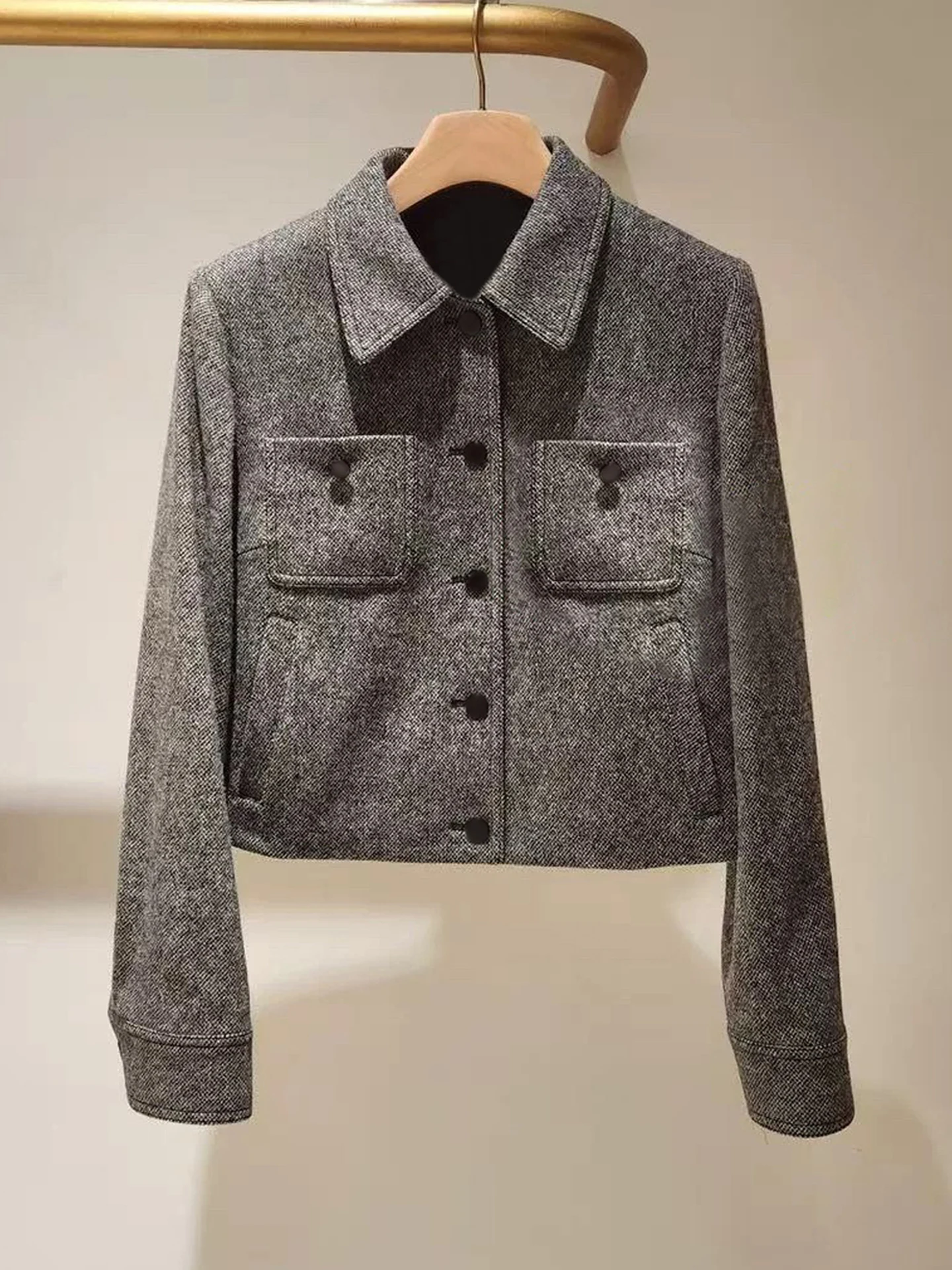 

S Home South Oil High End Women's ort Jaet Cardigan Flip Collar Premium Feel Autumn Winter Commute Sle Ladies Coat