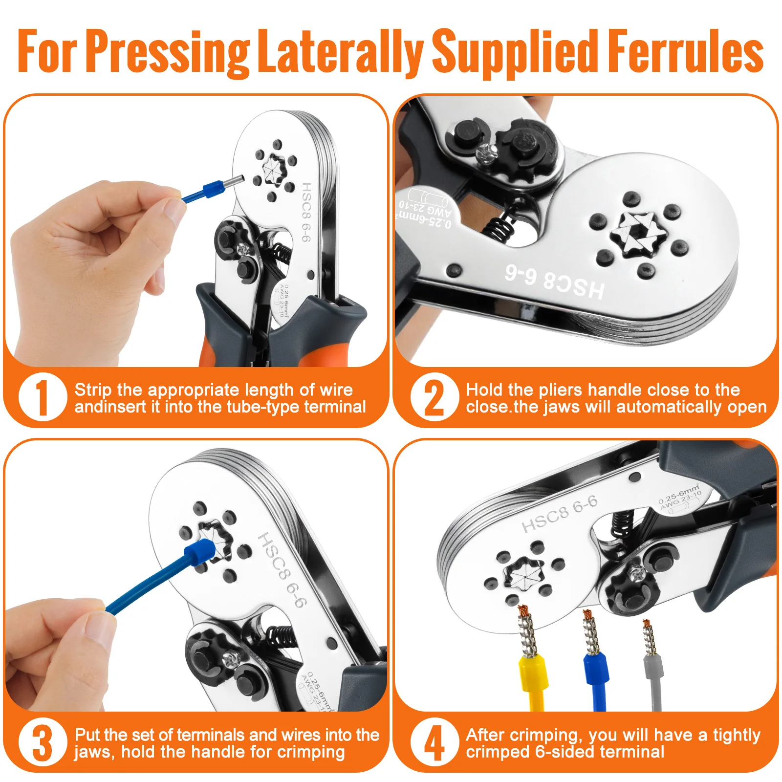 Ferrule Crimping Tool HSC8 6-4/6-6 Electrical Crimper Plier For Wire End Crimp Tube Terminals Electrical Circuit Repair