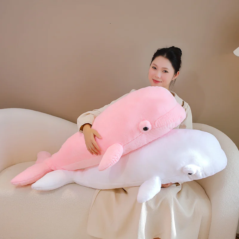 75/100cm Simulation Realistic Beluga Plush Pillow Toys Soft Stuffed Sea Animal Whale Sofa Cushion Girls Birthday Gift