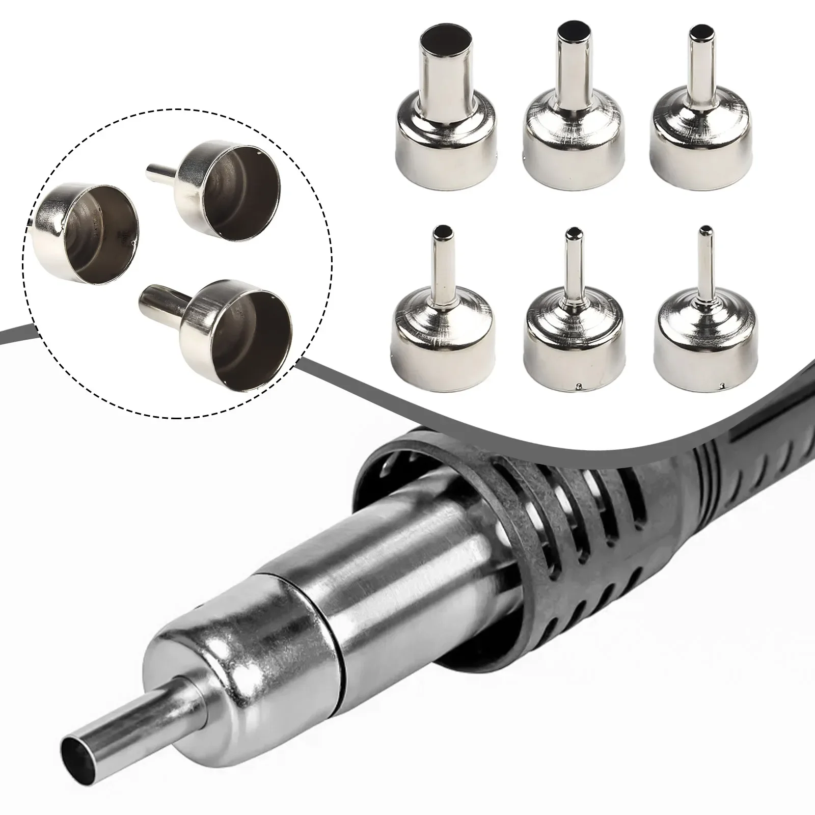 

6Pcs Nozzles Soldering Station Heat Resistant Stainless Steel For Hot Air Welding Nozzle Hot Air Rework Station Accessories