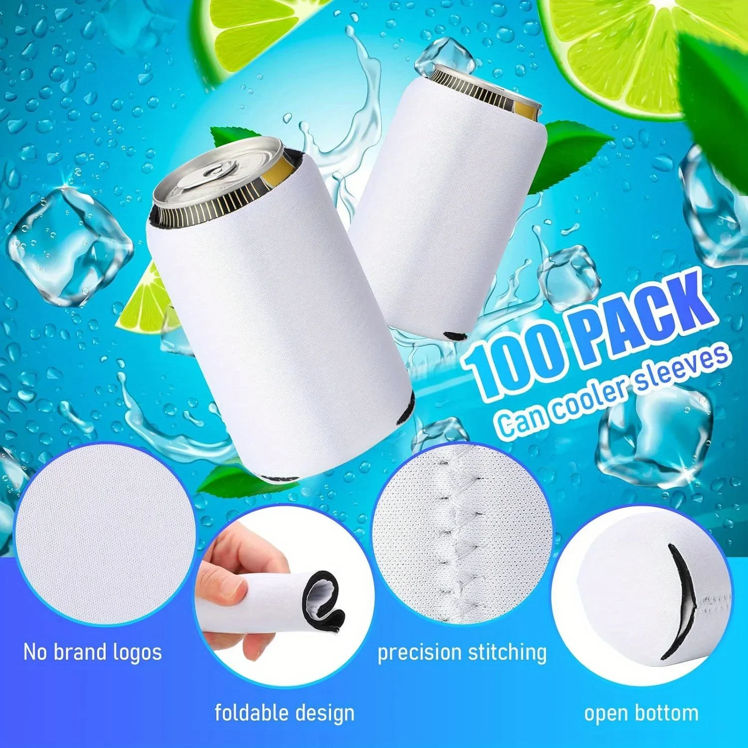 6/12pcs White Neoprene Can Cooler Sleeves DIY Sublimation - Durable for Beer, Soda, Water Bottles, Birthdays, Weddings