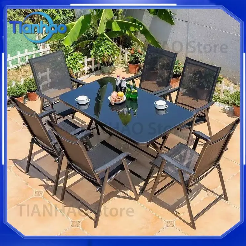 Foldable Outdoor Chair and Table Set for Patio Balcony Rooftop Garden Portable Iron Furniture