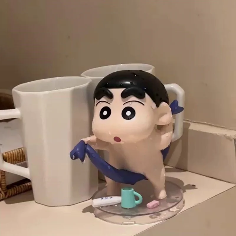 Shower Crayon Shin-Chan Anime Fihure Handmade Nohara Shinnosuke Cute Q-Version Doll Car Office Desktop Decoration Toy Gift