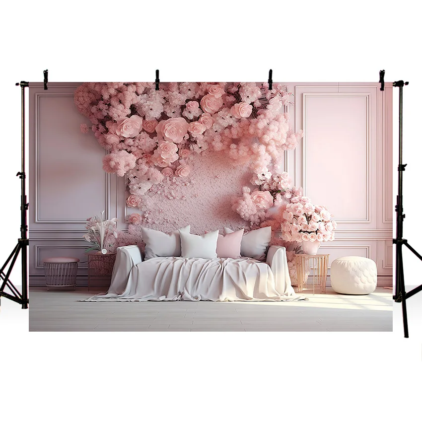 Mehofond Photography Background Indoor Christmas Pink Flower Wall Girls Birthday Party Xmas Sofa Decor Backdrops Photo Studio