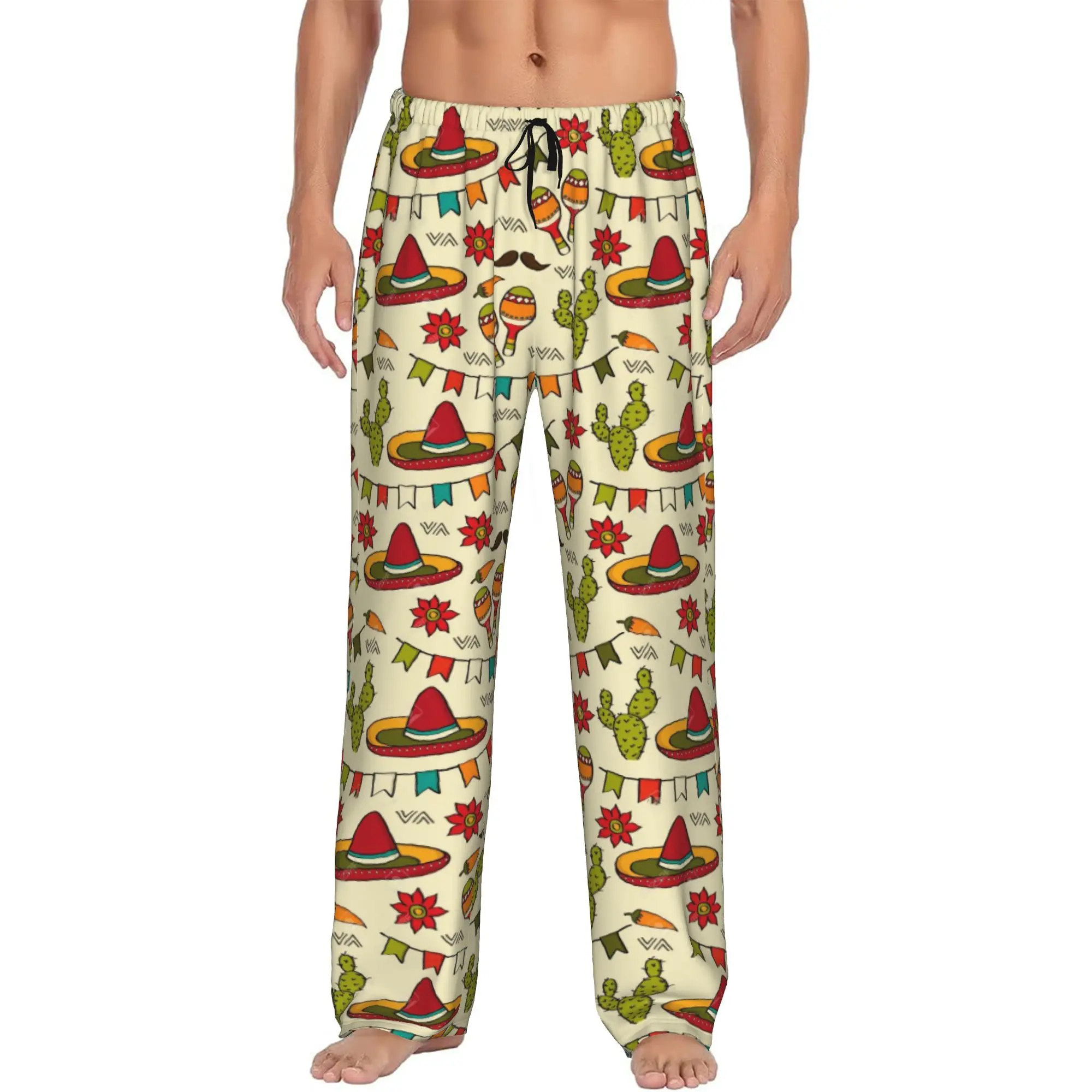 Custom Colorful Mexican  Day Pajama Pants Sleepwear Men Elastic Waistband  Sleep Lounge Bottoms with Pockets