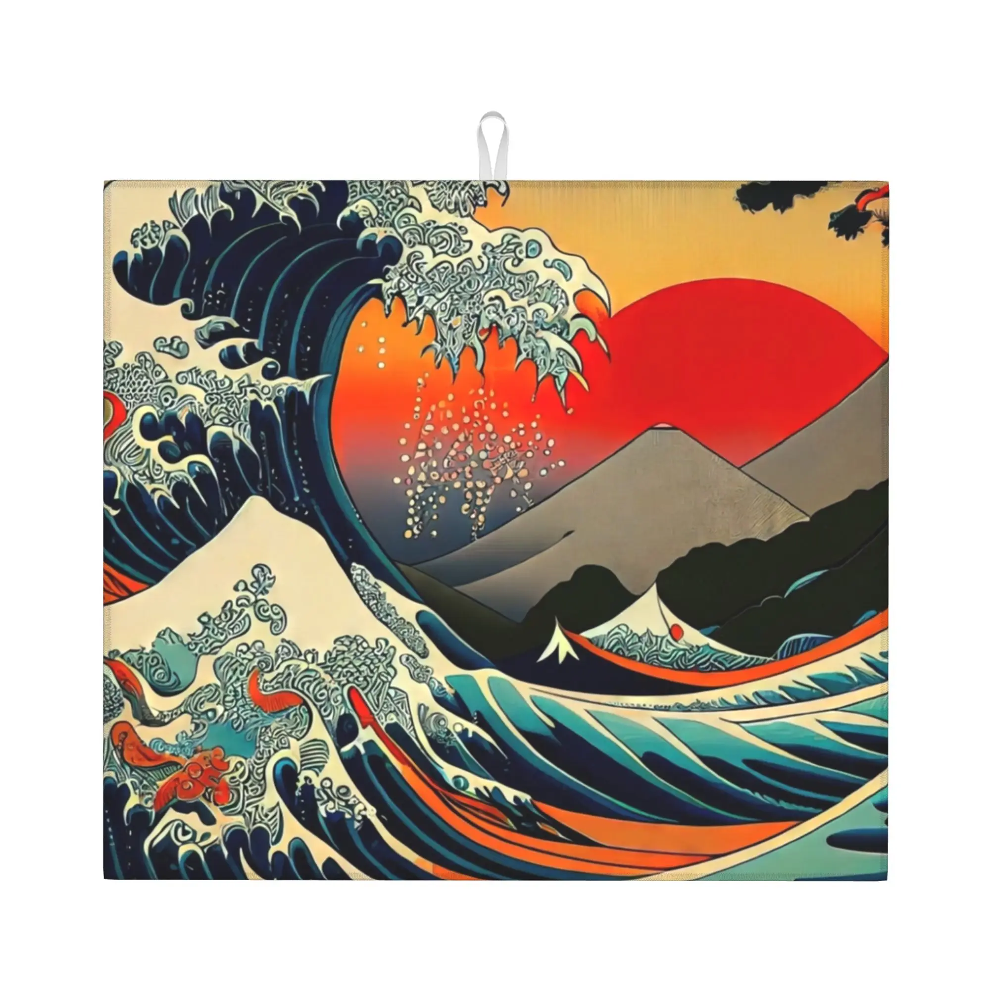 Drying Mat For Kitchen The Great Wave off Kanagawa Water Absorbent Waterproof Reusable  On Slip Kitchen Counter Protector Mat
