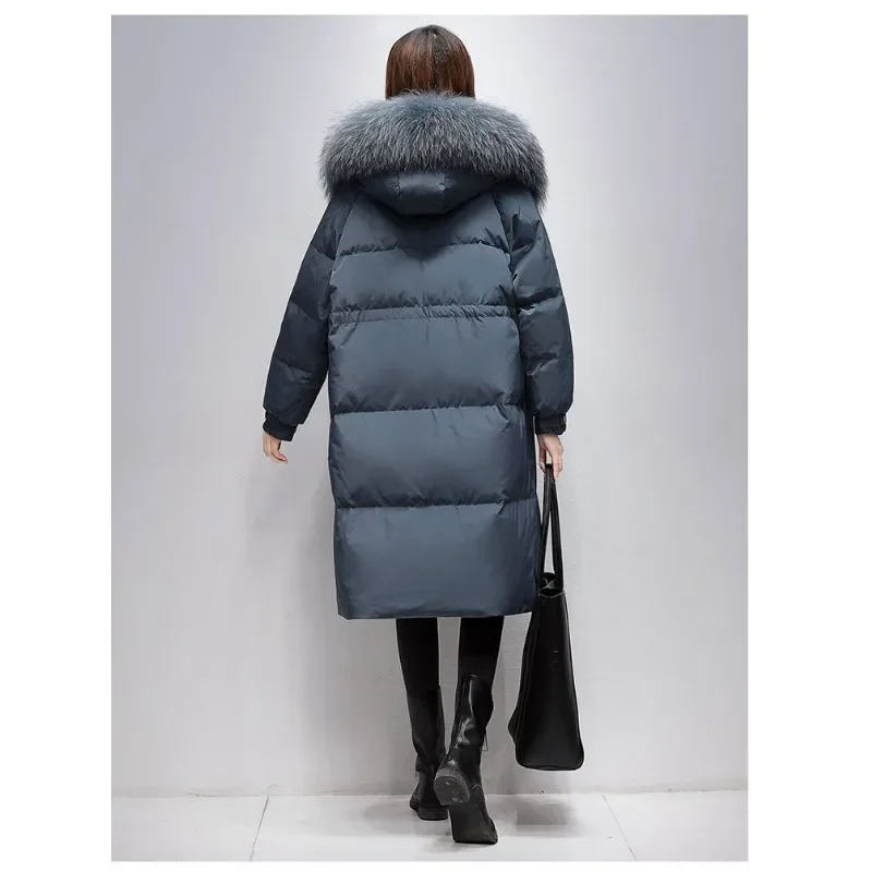 New Plus Size Down Jacket Female 200 Pounds Fat Mm Korean Version Pregnant Women in Long Big Hair Collar Plus Fat Coat Fashion