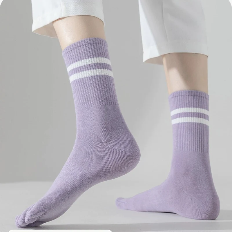 2024 primavera e outono roxo feminino tubo médio cinco dedos meias longas 5 pares