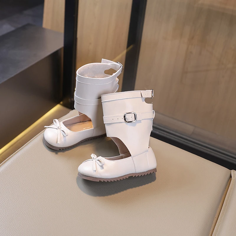 جديد أحذية الأطفال للفتيات الاتجاه الاطفال موضة الأحذية الجلدية غير رسمية الباليه نمط الأميرة تنوعا الصغار منتصف العجل الأحذية #3