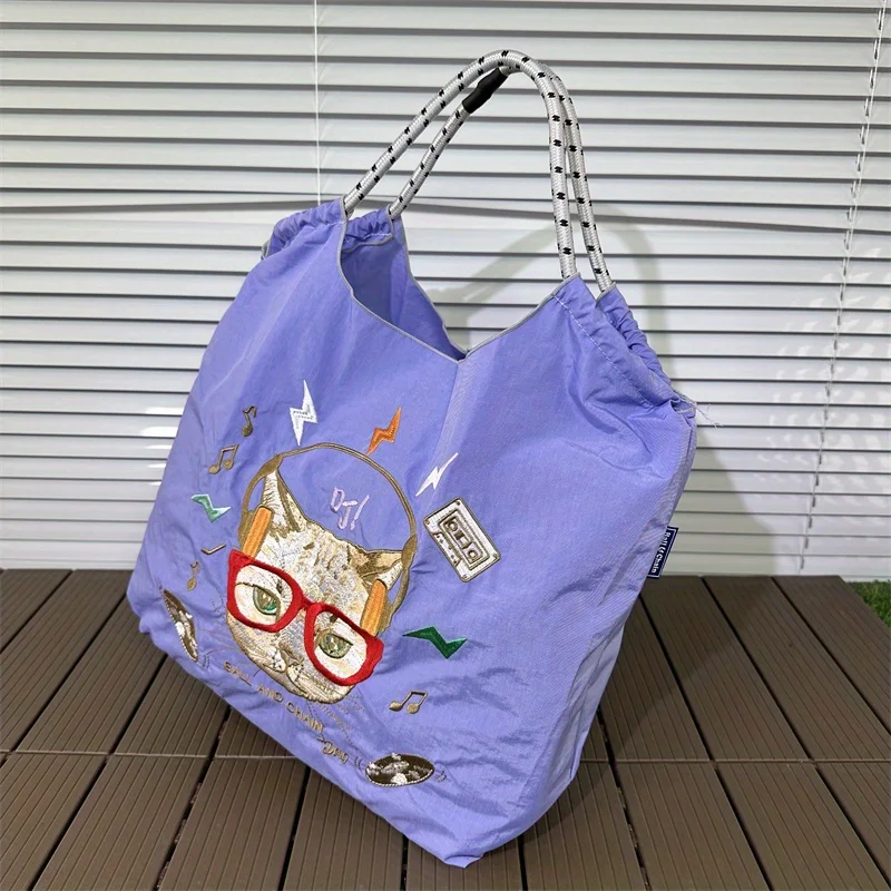 Women Embroidered Handbag Oxford Tote Bag, Nylon Waterproof Shopping Bag, Daily Casual Campus Computer Bag, Vacation Storage Bag