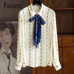 FANIECES Striped Print Shirts for Ladies elegant Women's Blouses 2024 Summer Autumn Long Sleeve Button-Down Tops blusa mujer